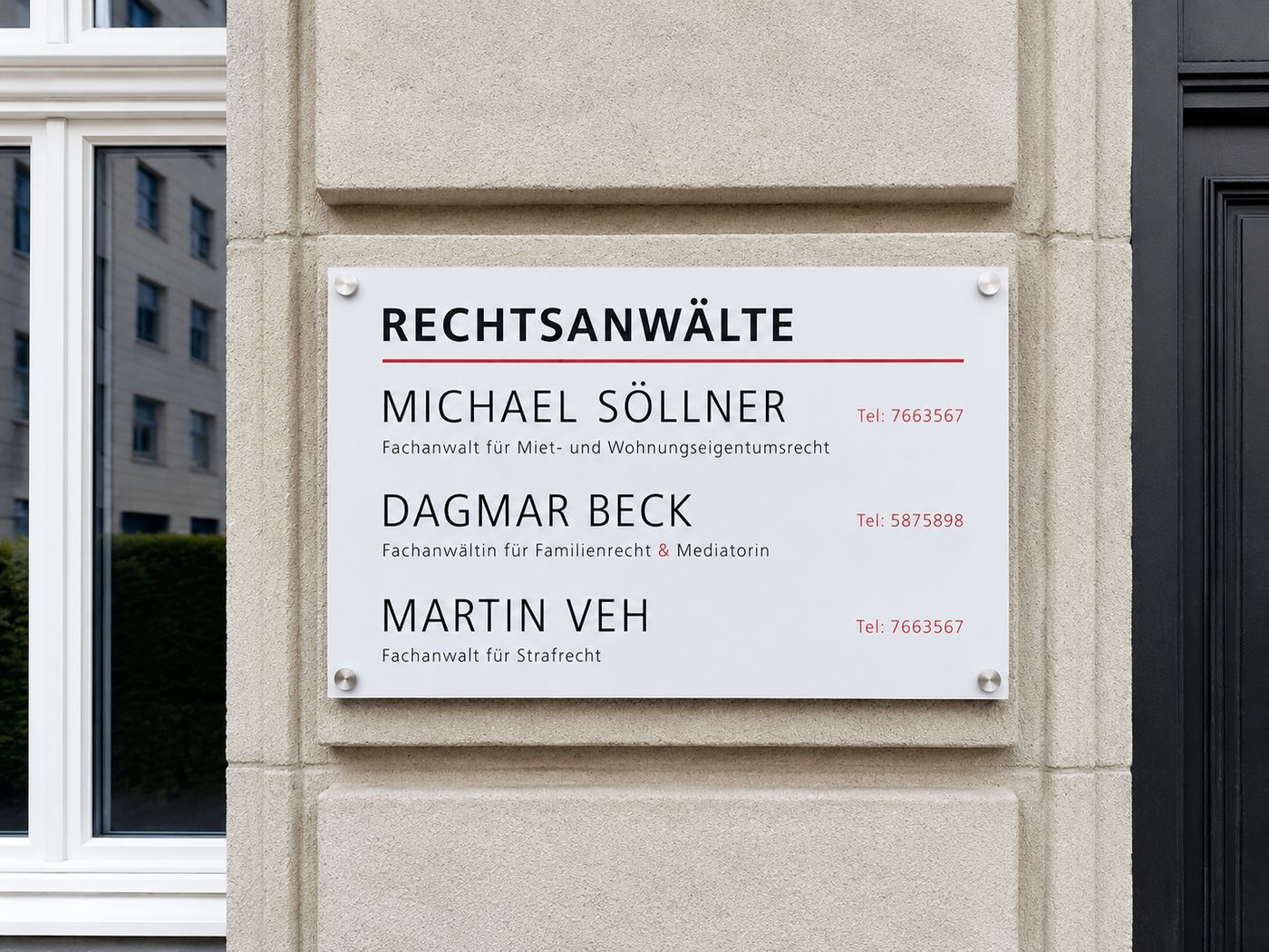 Kanzleischild von Rechtsanwalt Martin Veh am Eingang