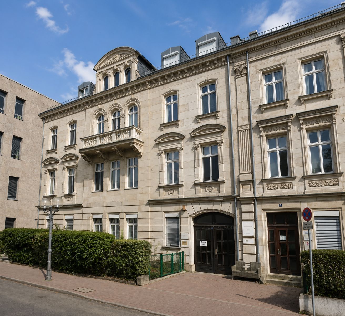 Kanzleigebäude von Rechtsanwalt Martin Veh am Bahnhofplatz in Fürth, Seitenperspektive